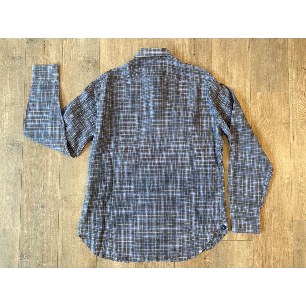 CASTANGIA 1850 Mens 17.5/44 XL Linen Long Sleeve Plaid Button Up Shirt Italian - Picture 8 of 10